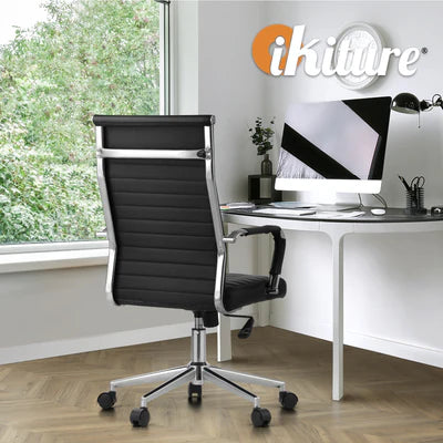 OCH-EPAD-LEA-BK Oikiture Office Chair Executive Swivel Desk Chair High Back Leather Black