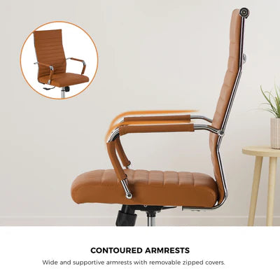 OCH-EPAD-LEA-BR Oikiture Office Chair Executive Swivel Desk Chair High Back Leather Brown