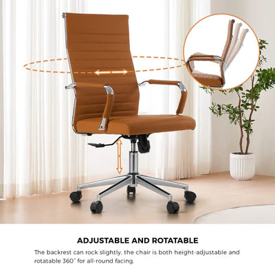 OCH-EPAD-LEA-BR Oikiture Office Chair Executive Swivel Desk Chair High Back Leather Brown