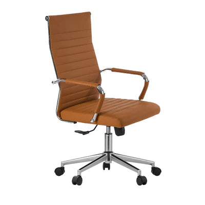 OCH-EPAD-LEA-BR Oikiture Office Chair Executive Swivel Desk Chair High Back Leather Brown