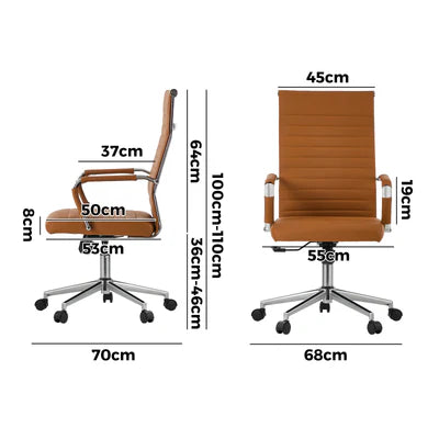 OCH-EPAD-LEA-BR Oikiture Office Chair Executive Swivel Desk Chair High Back Leather Brown