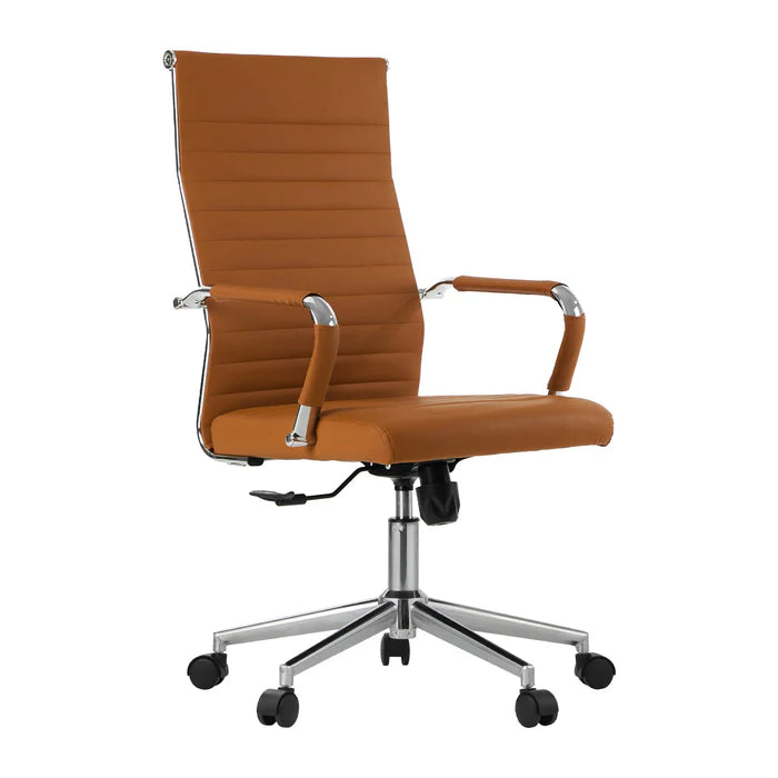 OCH-EPAD-LEA-BR Oikiture Office Chair Executive Swivel Desk Chair High Back Leather Brown