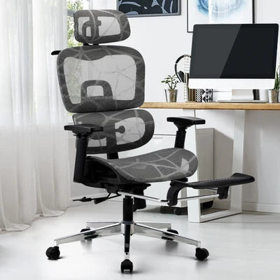 OCH-F-ERG-FOOT-BKGY Oikiture Ergonomic Office Chair Mesh Executive Seat Computer Chairs BK&GY