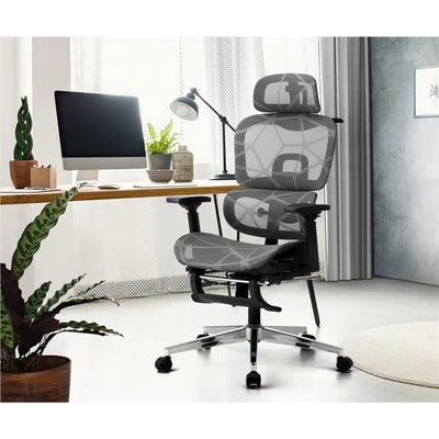 OCH-F-ERG-FOOT-BKGY Oikiture Ergonomic Office Chair Mesh Executive Seat Computer Chairs BK&GY
