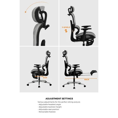 OCH-F-ERG-FOOT-BKGY Oikiture Ergonomic Office Chair Mesh Executive Seat Computer Chairs BK&GY