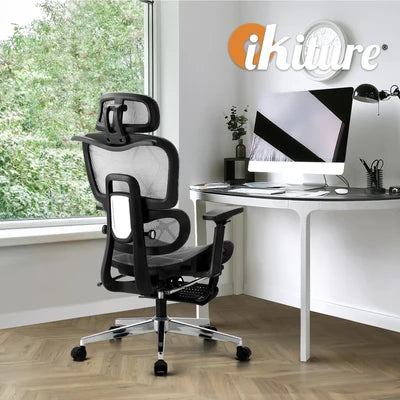 OCH-F-ERG-FOOT-BKGY Oikiture Ergonomic Office Chair Mesh Executive Seat Computer Chairs BK&GY