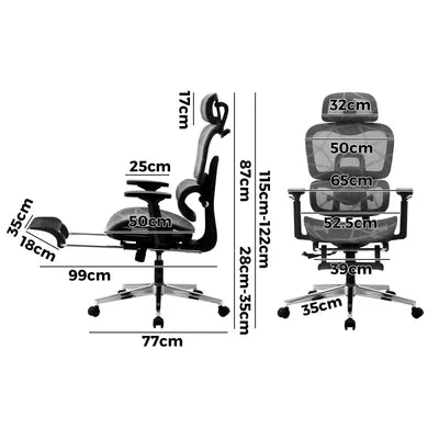 OCH-F-ERG-FOOT-BKGY Oikiture Ergonomic Office Chair Mesh Executive Seat Computer Chairs BK&GY