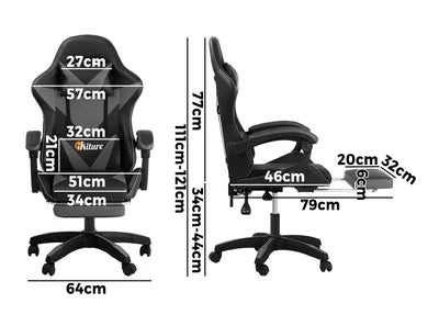 OCH-G-M2-BKGY Oikiture Gaming Chair Massage Racing Recliner Office PU Leather with Footrest
