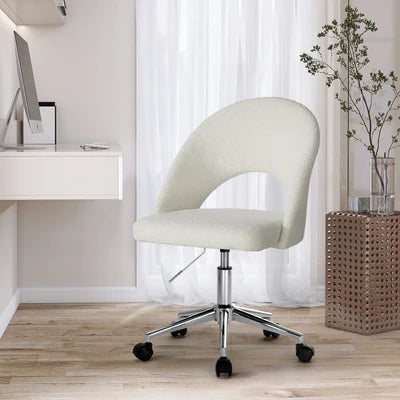 OCH-HOLLOWY-SP-SI Oikiture High Back Hollow Armless Home Office Chair Boucle White&Silver