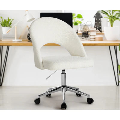 OCH-HOLLOWY-SP-SI Oikiture High Back Hollow Armless Home Office Chair Boucle White&Silver