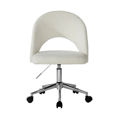 OCH-HOLLOWY-SP-SI Oikiture High Back Hollow Armless Home Office Chair Boucle White&Silver