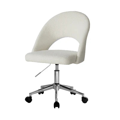 OCH-HOLLOWY-SP-SI Oikiture High Back Hollow Armless Home Office Chair Boucle White&Silver