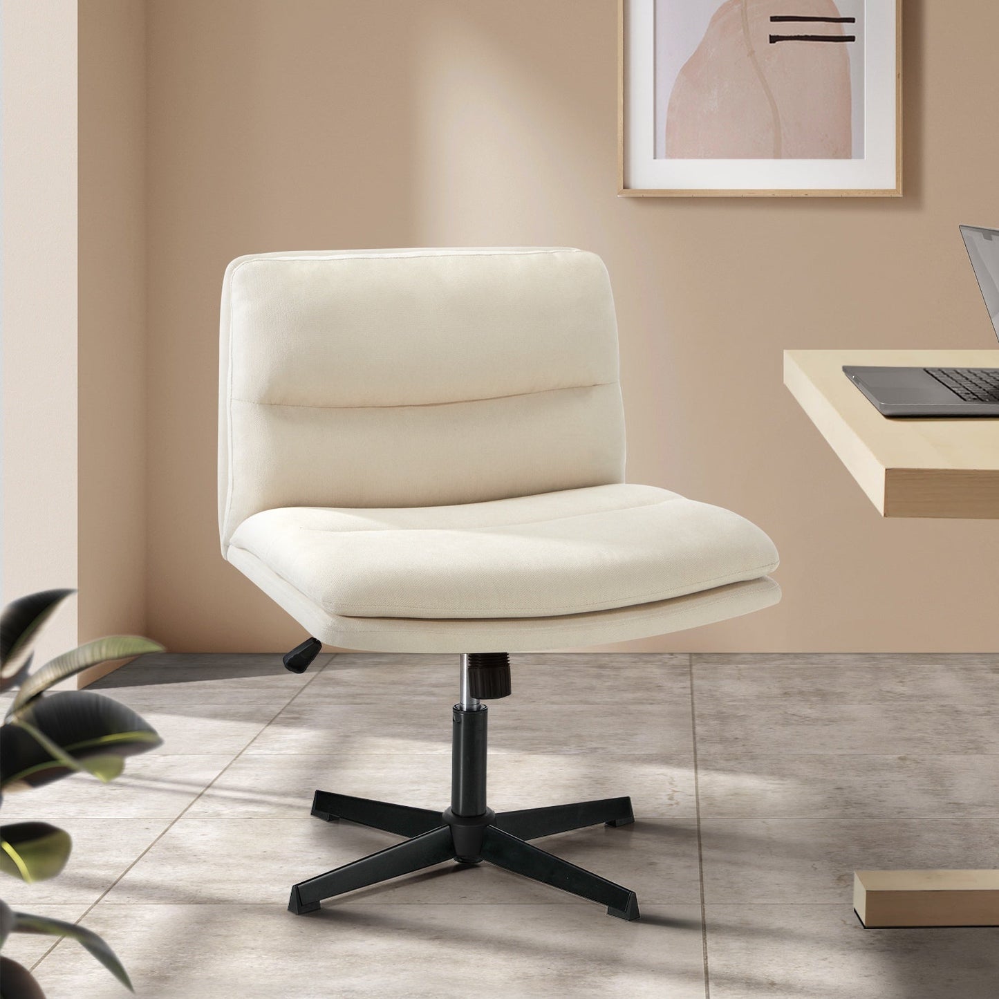 OCH-PADCROSS-BG Oikiture Mid Back Armless Office Chair Wide Seat Linen Beige
