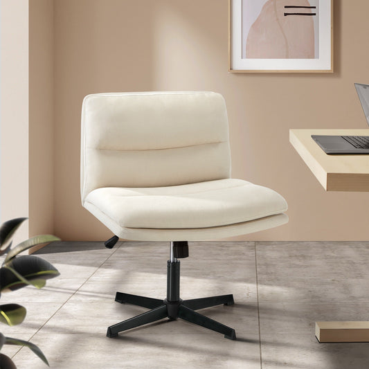 OCH-PADCROSS-BG Oikiture Mid Back Armless Office Chair Wide Seat Linen Beige