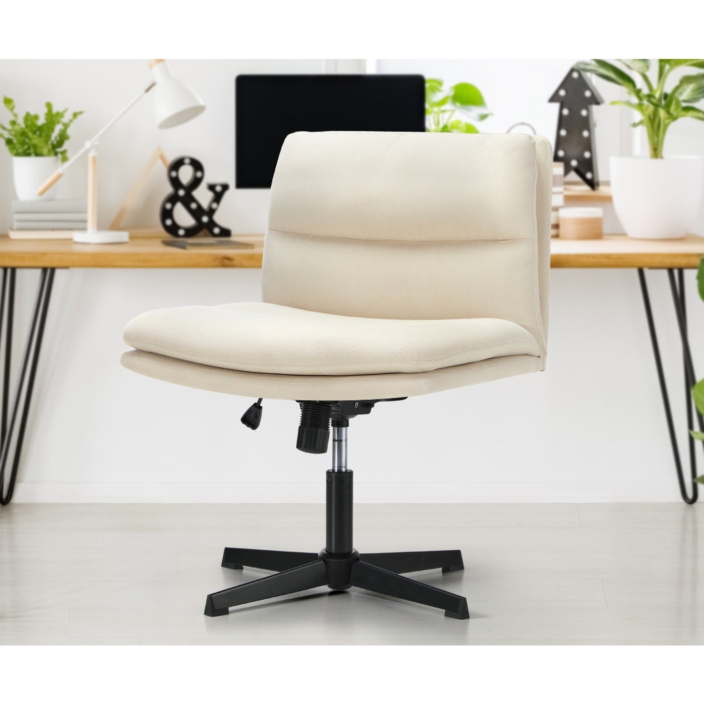 OCH-PADCROSS-BG Oikiture Mid Back Armless Office Chair Wide Seat Linen Beige