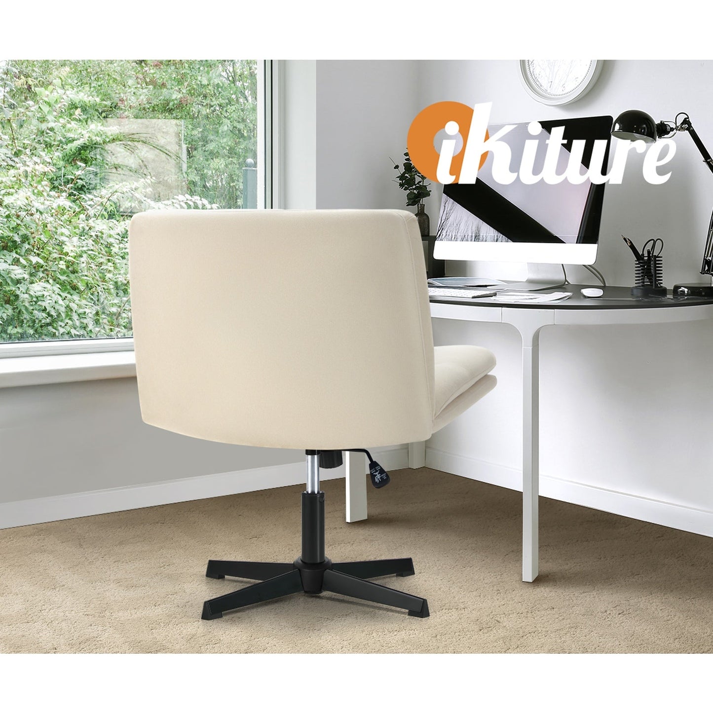 OCH-PADCROSS-BG Oikiture Mid Back Armless Office Chair Wide Seat Linen Beige