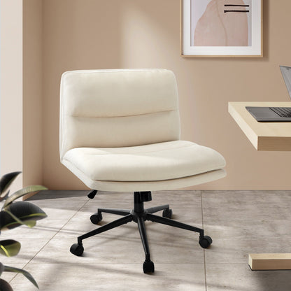 OCH-ROLCROSS-BG Oikiture Mid Back Armless Office Desk Chair Wide Seat Linen Beige with Wheels