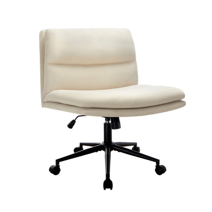 OCH-ROLCROSS-BG Oikiture Mid Back Armless Office Desk Chair Wide Seat Linen Beige with Wheels