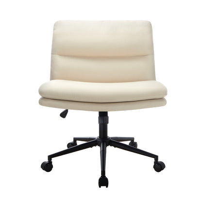 OCH-ROLCROSS-BG Oikiture Mid Back Armless Office Desk Chair Wide Seat Linen Beige with Wheels