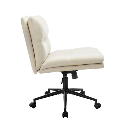 OCH-ROLCROSS-BG Oikiture Mid Back Armless Office Desk Chair Wide Seat Linen Beige with Wheels