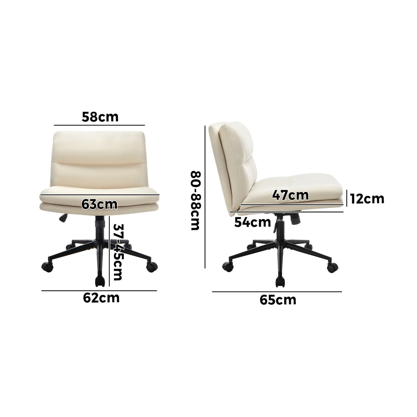 OCH-ROLCROSS-BG Oikiture Mid Back Armless Office Desk Chair Wide Seat Linen Beige with Wheels