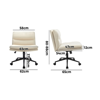 OCH-ROLCROSS-BG Oikiture Mid Back Armless Office Desk Chair Wide Seat Linen Beige with Wheels