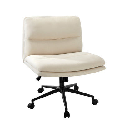 OCH-ROLCROSS-BG Oikiture Mid Back Armless Office Desk Chair Wide Seat Linen Beige with Wheels