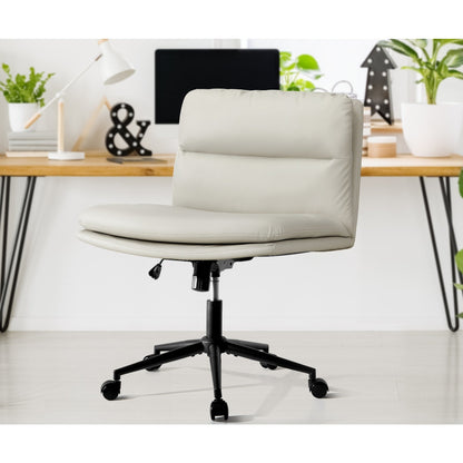 OCH-ROLCROSS-LEA-BG Oikiture Mid Back Office Chair Wide Seat Leather Beige with Wheels