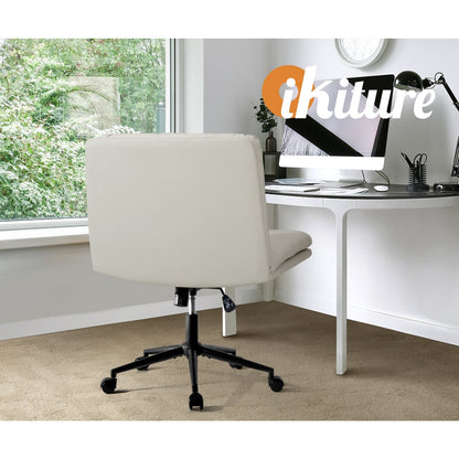 OCH-ROLCROSS-LEA-BG Oikiture Mid Back Office Chair Wide Seat Leather Beige with Wheels