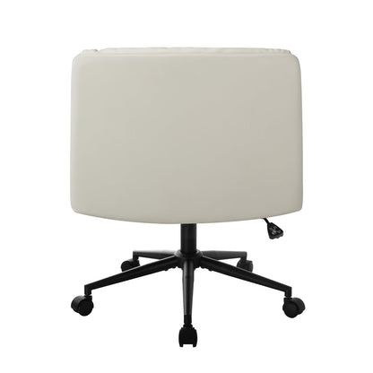 OCH-ROLCROSS-LEA-BG Oikiture Mid Back Office Chair Wide Seat Leather Beige with Wheels