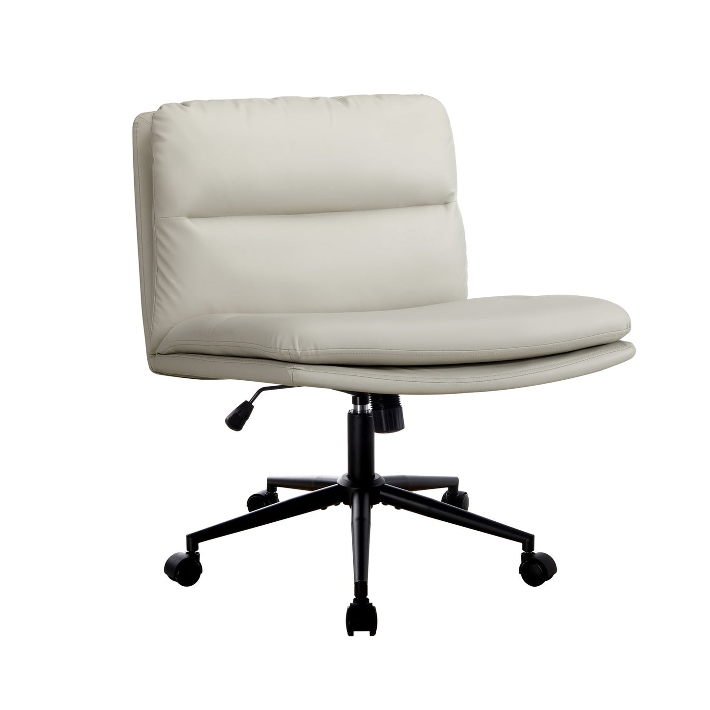 OCH-ROLCROSS-LEA-BG Oikiture Mid Back Office Chair Wide Seat Leather Beige with Wheels