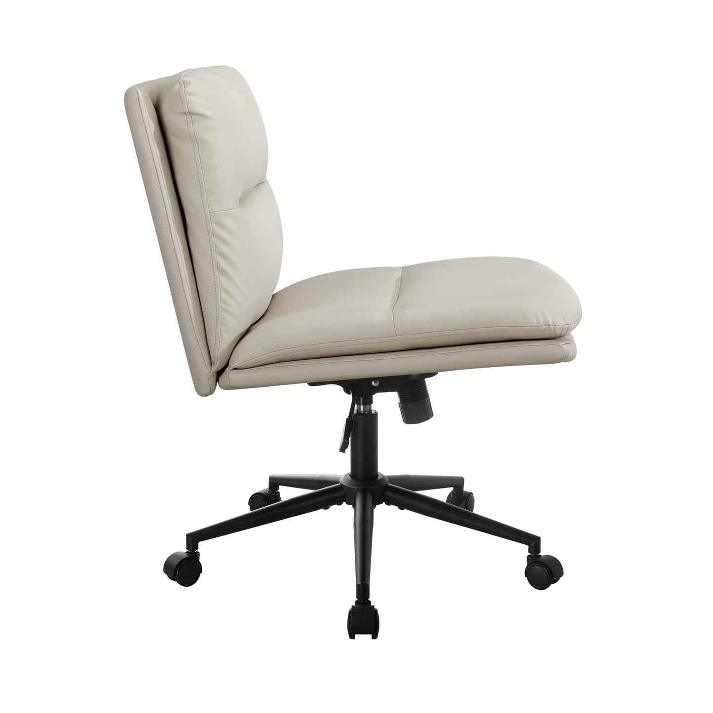 OCH-ROLCROSS-LEA-BG Oikiture Mid Back Office Chair Wide Seat Leather Beige with Wheels