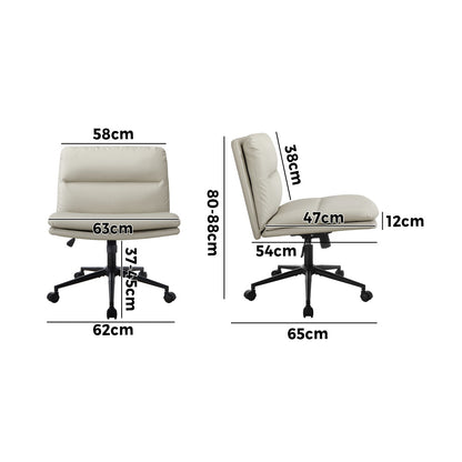 OCH-ROLCROSS-LEA-BG Oikiture Mid Back Office Chair Wide Seat Leather Beige with Wheels