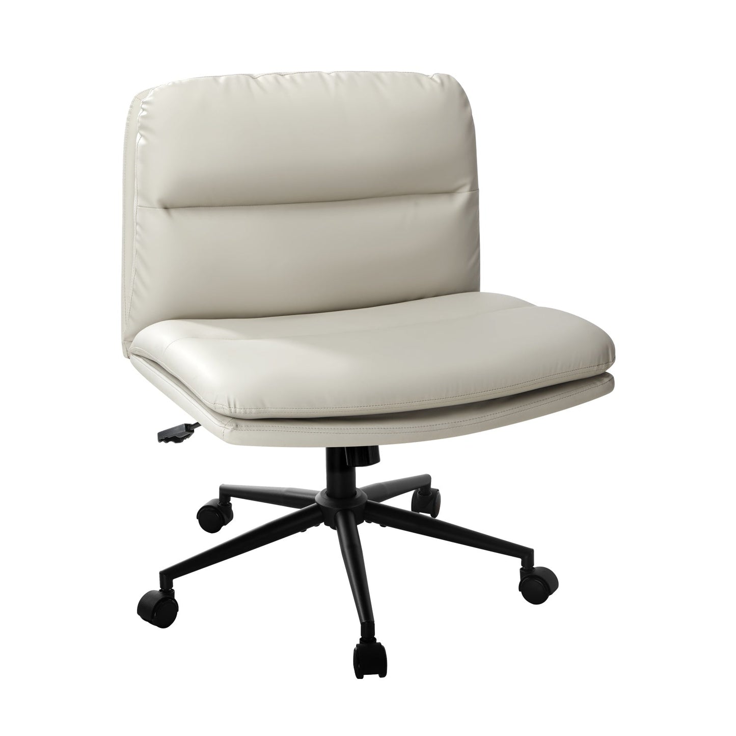 OCH-ROLCROSS-LEA-BG Oikiture Mid Back Office Chair Wide Seat Leather Beige with Wheels