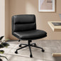 OCH-ROLCROSS-LEA-BK Oikiture Mid Back Armless Office Desk Chair Wide Seat Leather Black with Wheels