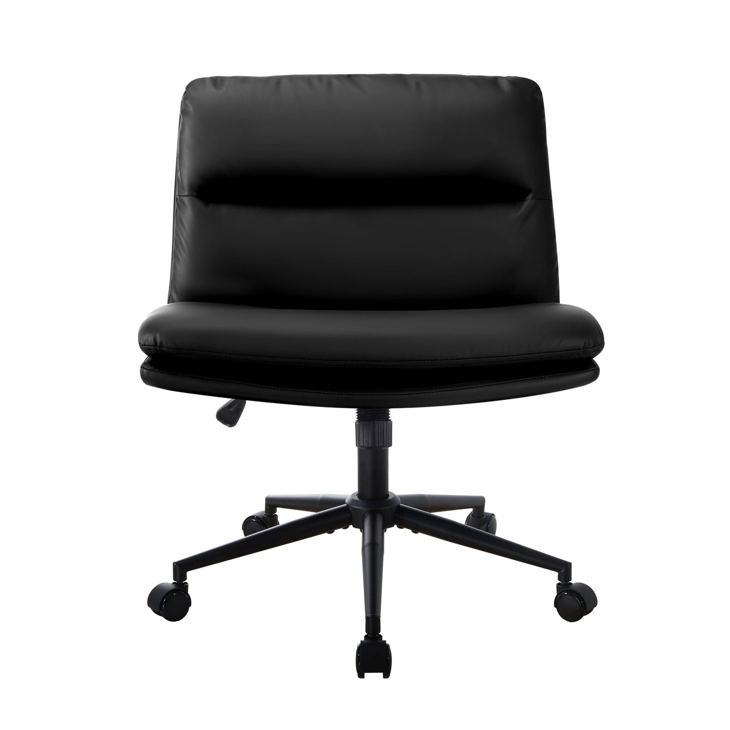 OCH-ROLCROSS-LEA-BK Oikiture Mid Back Armless Office Desk Chair Wide Seat Leather Black with Wheels