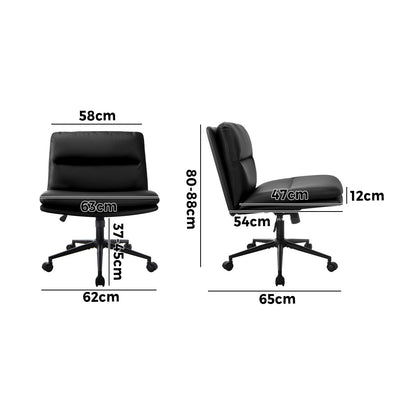 OCH-ROLCROSS-LEA-BK Oikiture Mid Back Armless Office Desk Chair Wide Seat Leather Black with Wheels