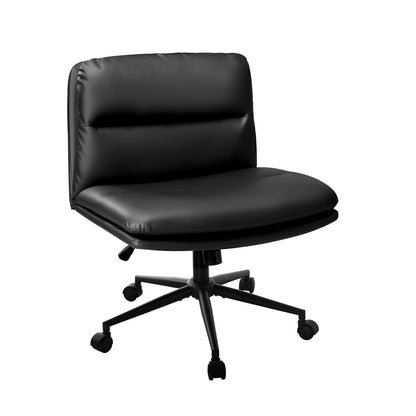 OCH-ROLCROSS-LEA-BK Oikiture Mid Back Armless Office Desk Chair Wide Seat Leather Black with Wheels