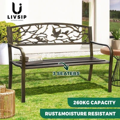OD-GB-BIRD-BZ Livsip Garden Bench Park Lounge Patio Chair Backyard 3 Seater Outdoor Furniture