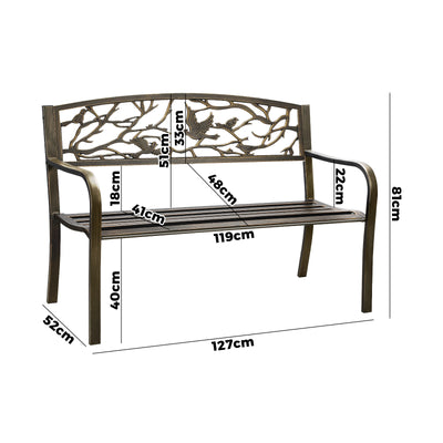 OD-GB-BIRD-BZ Livsip Garden Bench Park Lounge Patio Chair Backyard 3 Seater Outdoor Furniture