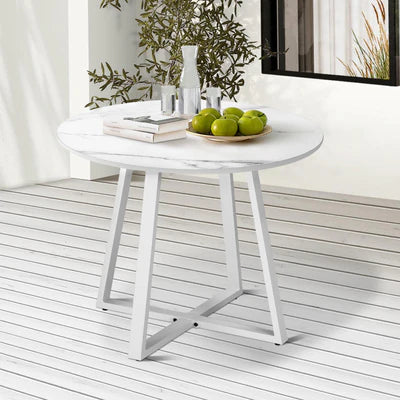ODDS-MARBLE-90-WH Livsip 90cm Outdoor Dining Sintered Stone Table Patio Furniture Bistro Set White