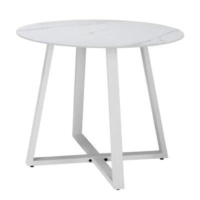 ODDS-MARBLE-90-WH Livsip 90cm Outdoor Dining Sintered Stone Table Patio Furniture Bistro Set White