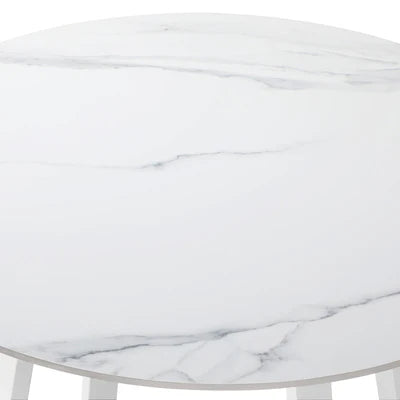 ODDS-MARBLE-90-WH Livsip 90cm Outdoor Dining Sintered Stone Table Patio Furniture Bistro Set White