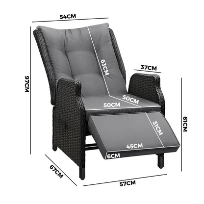 ODR-RW-FTR-BK Livsip Outdoor Recliner with Adjustable Footrest Black