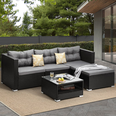 ODSS-B-CENTARA-BK-ABC Livsip Outdoor Sofa Set 4 Seater Corner Modular Lounge Setting Patio Furniture