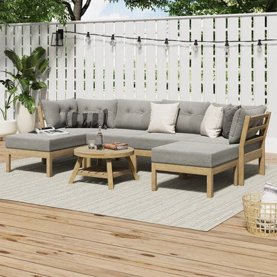 ODSS-WD-PAGSUM-GY-ABBC Livsip 7 Piece Outdoor Lounge Sofa Set Garden Furniture Dining Table Chairs Grey