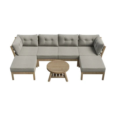 ODSS-WD-PAGSUM-GY-ABBC Livsip 7 Piece Outdoor Lounge Sofa Set Garden Furniture Dining Table Chairs Grey