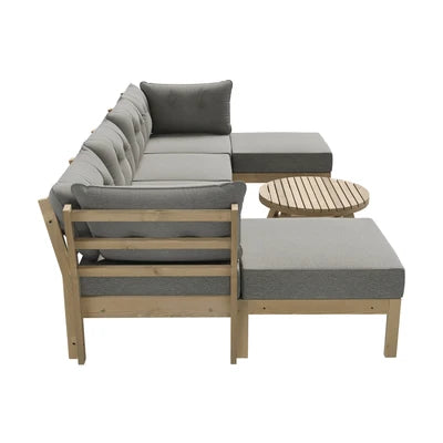 ODSS-WD-PAGSUM-GY-ABBC Livsip 7 Piece Outdoor Lounge Sofa Set Garden Furniture Dining Table Chairs Grey