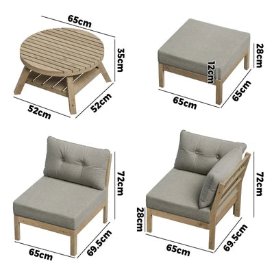 ODSS-WD-PAGSUM-GY-ABBC Livsip 7 Piece Outdoor Lounge Sofa Set Garden Furniture Dining Table Chairs Grey