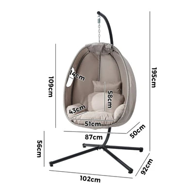 OHCH-EGG-SGL-GY Livsip Outdoor Egg Hanging Chair Swing Seat Furniture with Stand Cushions Grey